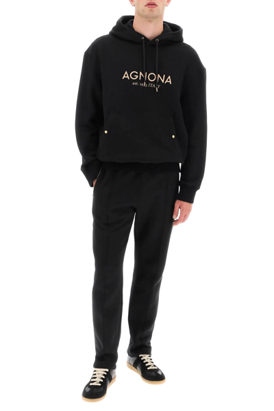 Shop Agnona Logo Hoodie With Cashmere Finishings In Black