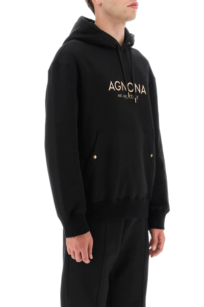 Shop Agnona Logo Hoodie With Cashmere Finishings In Black