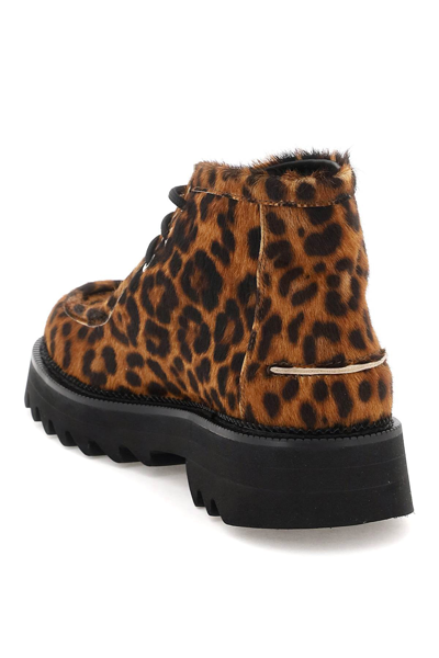 Shop Ami Alexandre Mattiussi Leopard Calfhair Lace-up Ankle Boots In Brown,black
