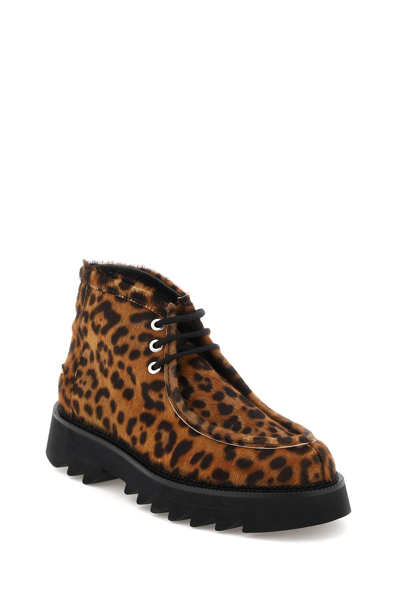 Shop Ami Alexandre Mattiussi Leopard Calfhair Lace-up Ankle Boots In Brown,black