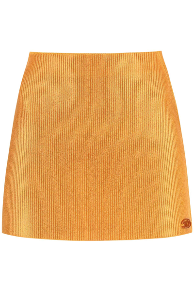 Shop Diesel 'm-argette' Mini Skirt In Metallic Knit In Orange,metallic