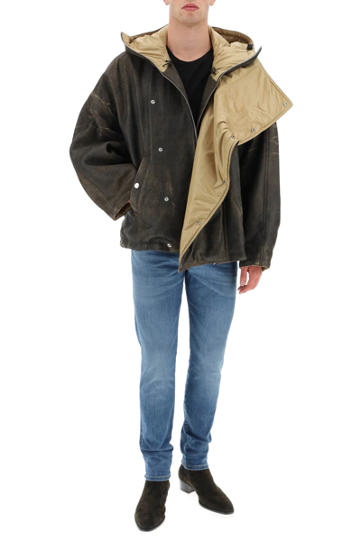 Shop Diesel 'l-luca' Padded Crackle Leather Jacket In Brown