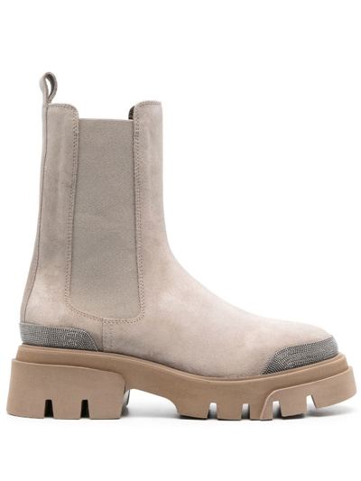 Shop Brunello Cucinelli Women's Beige Leather Ankle Boots