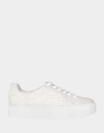 Shop Betsey Johnson Sidny Pearl Rhinestone Platform Sneakers In Ivory In White