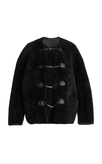 Shop Totême Teddy Shearling Clasp Jacket In Black