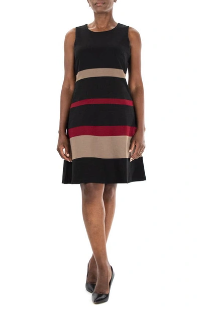 Shop Nina Leonard Sleeveless Jewel Neck Colorblock Dress In Black/ Mink/ Crimson