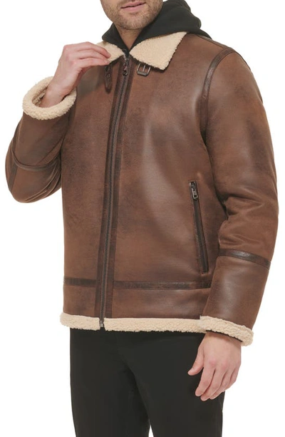 Shop Calvin Klein Faux Suede & Faux Shearling Jacket In Brown