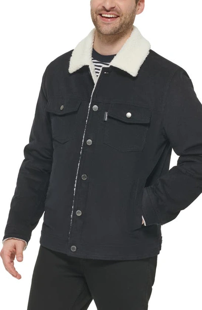 Calvin Klein Faux Shearling Collar Corduroy Jacket In Black | ModeSens