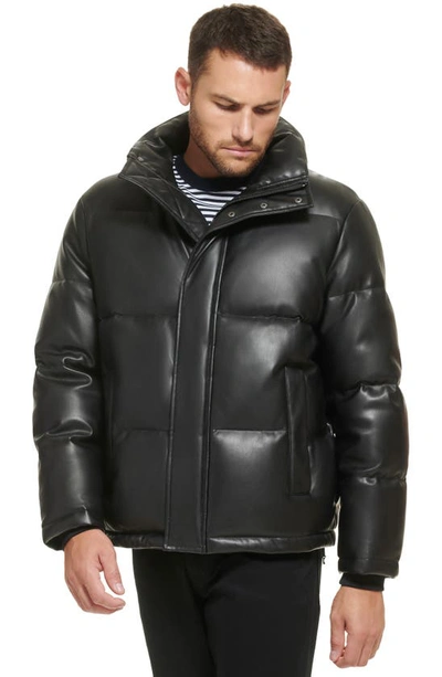 Calvin Klein Men's Faux Leather Puffer Jacket - Black - S