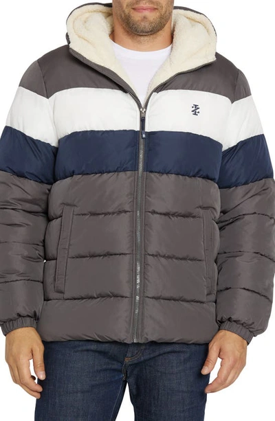 Shop Izod Faux Shearling Lined Quilted Jacket In Charcoal Color Block