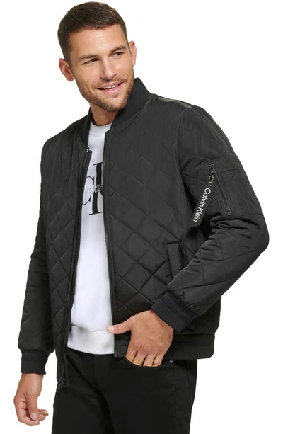 Calvin Klein Quilted Bomber Jacket In Black