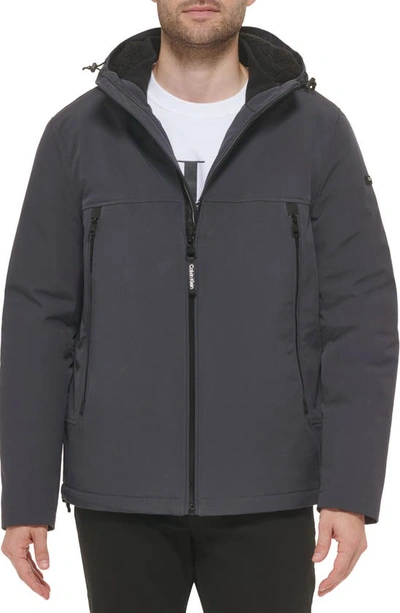 Shop Calvin Klein Faux Shearling Lined Windbreaker Jacket In Iron