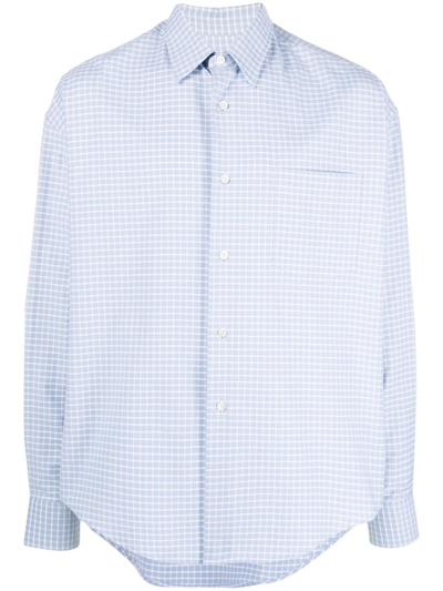 Shop Ami Alexandre Mattiussi Grid Check Pattern Shirt In Blue