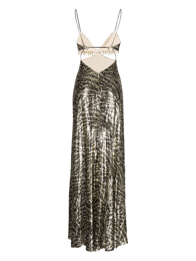Shop Roberto Cavalli Sequin-embellished Cami Gown In Gold