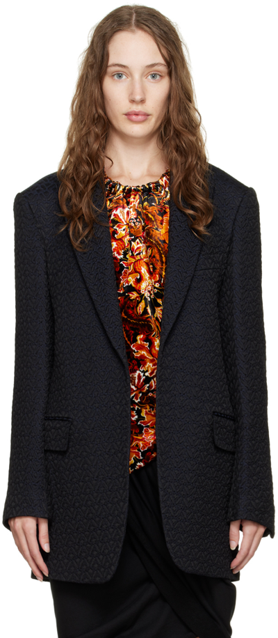 Shop Dries Van Noten Black & Navy Open Front Jacket In 900 Black