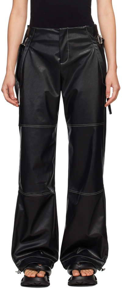 Shop Yuzefi Black Cargo Faux-leather Trousers
