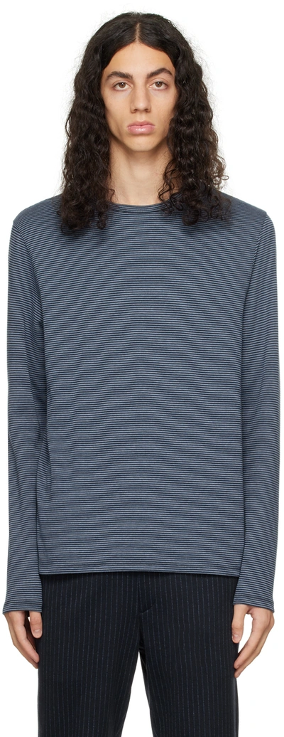 Shop Vince Blue Double Face Striped Long Sleeve T-shirt In Coastal/colony Blue-