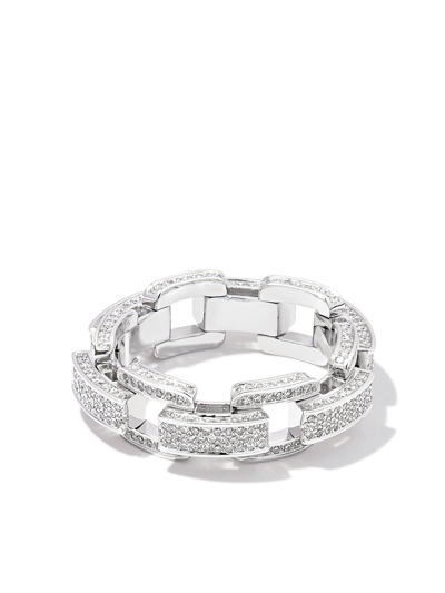 Shop Shay 18kt White Gold Deco Link Diamond Ring In Silver