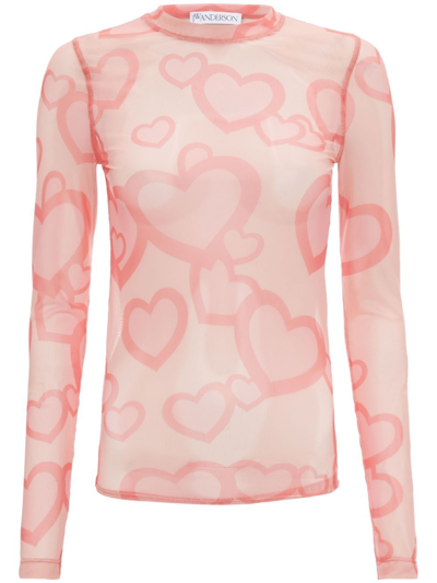 Shop Jw Anderson Heart-print Long-sleeve Top In Pink