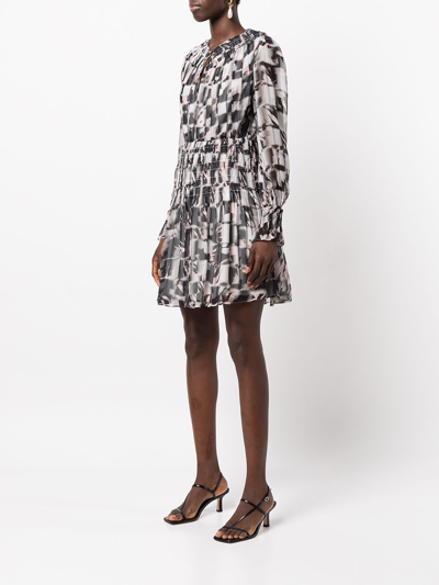 Shop Jason Wu Printed Smocking-detail Mini Dress In Black