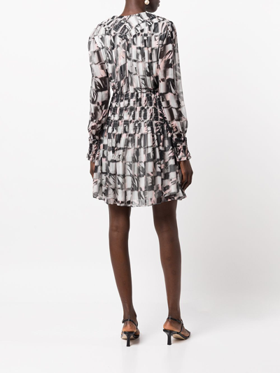 Shop Jason Wu Printed Smocking-detail Mini Dress In Black