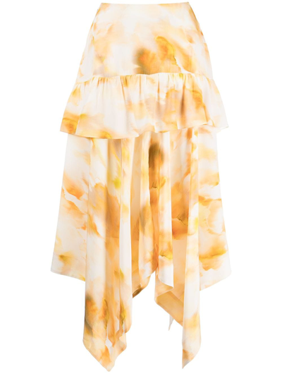Shop Jason Wu Ruffled Midi Skirt In Yellow