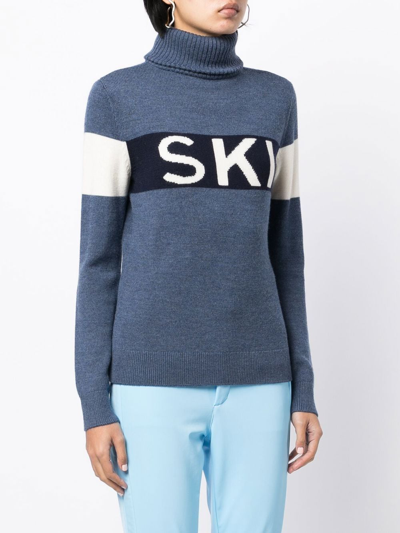Shop Perfect Moment Intarsia-knit Roll-neck Jumper In Blue