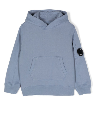 Shop C.p. Company Logo-patch Long-sleeve Hoodie In Blue