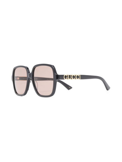 Shop Gucci Logo-plaque Oversized Sunglasses In Grey