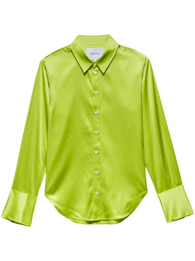 Shop Frame Curved-hem Silk Shirt In Green