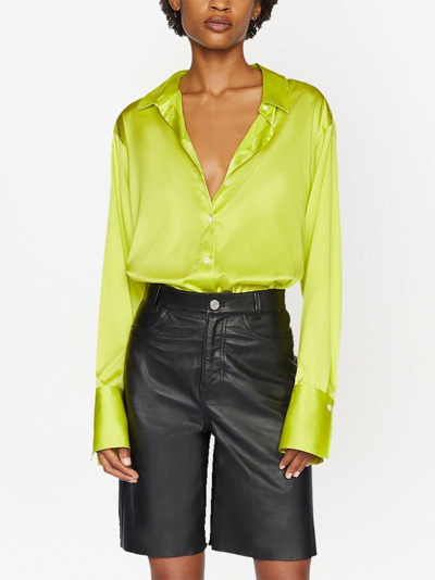 Shop Frame Curved-hem Silk Shirt In Green