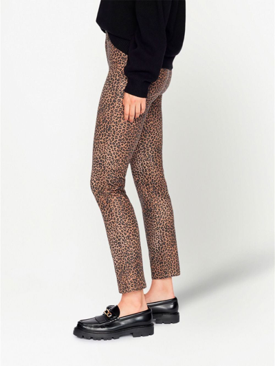 Shop Frame Le Sylvie Coated Leopard-print Jeans In Brown