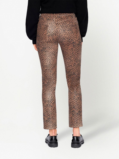 Shop Frame Le Sylvie Coated Leopard-print Jeans In Brown