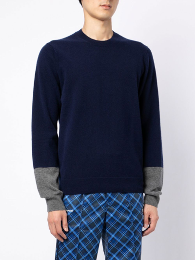 Shop Comme Des Garçons Shirt Colour-block Crew Neck Sweater In Blue