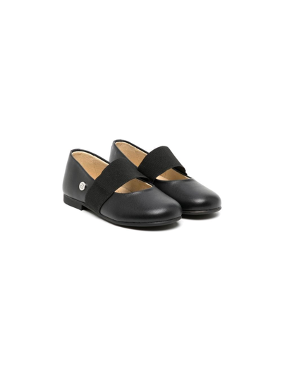 Andanines Kids' Logo-plaque Leather Ballerina Shoes In Black
