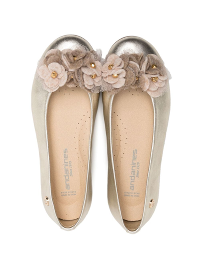 ANDANINES FLORAL-DETAIL LEATHER BALLERINA SHOES 