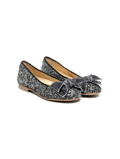 Andanines Kids' Glitter-embellished Bow-detail Ballerinas In Silver