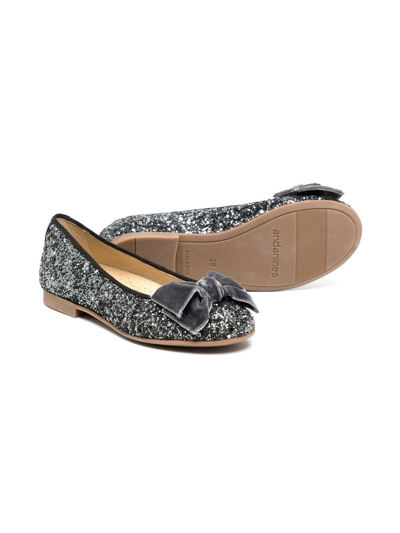 Andanines Kids' Glitter-embellished Bow-detail Ballerinas In Silver
