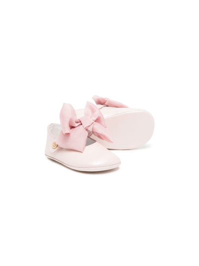 Andanines Bow-detail Leather Ballerina Shoes In Pink