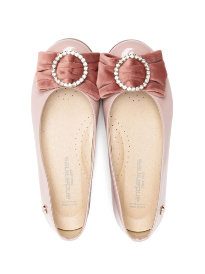 ANDANINES BOW-DETAIL LEATHER BALLERINA SHOES 