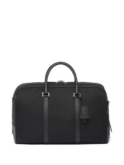 Prada Re-nylon And Saffiano Leather Duffel Bag In Black