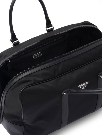 Prada Re-nylon And Saffiano Leather Duffel Bag In Black