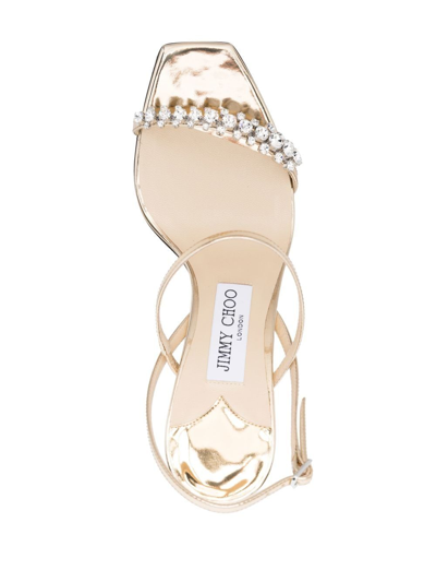 Shop Jimmy Choo Meira 85mm Crystal-embellished Sandals In Gold
