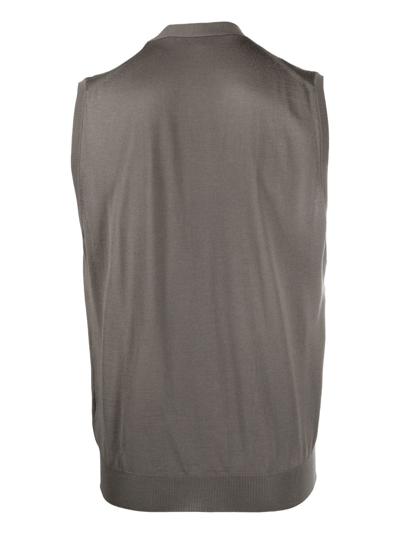 Shop Dell'oglio V-neck Merino Wool Vest In Brown