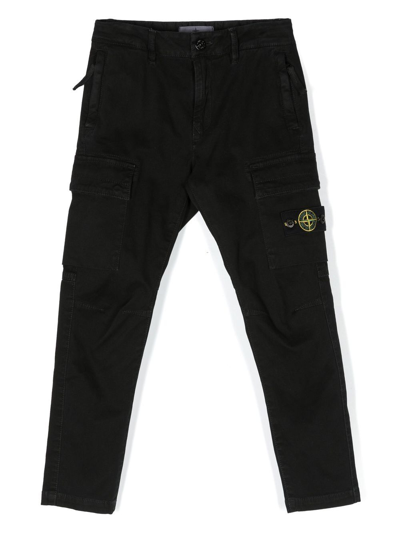 Shop Stone Island Junior Side Logo-patch Detail Trousers In Black