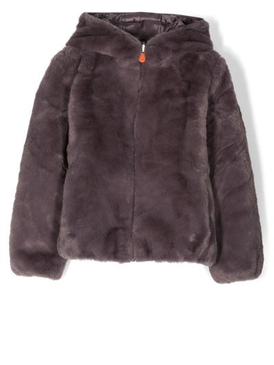 Shop Save The Duck Reversible Faux-fur Puffer Jacket In Purple