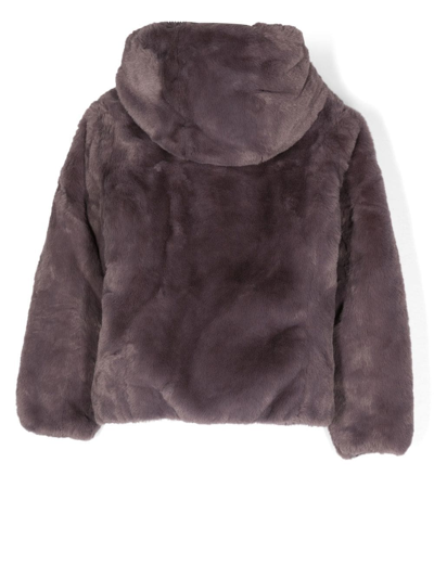 Shop Save The Duck Reversible Faux-fur Puffer Jacket In Purple