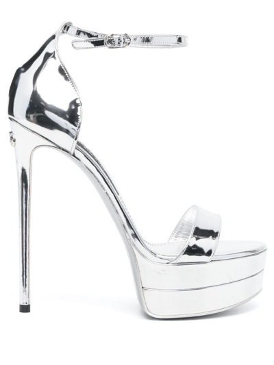 Shop Dolce & Gabbana Metallic 120mm Platform Sandals In Silver