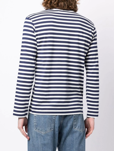 Shop Comme Des Garçons Play Logo-patch Stripe-print T-shirt In Blue