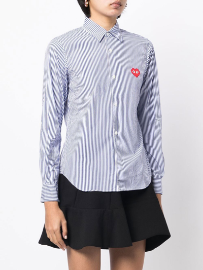 Shop Comme Des Garçons Play Logo-patch Striped Shirt In Blue